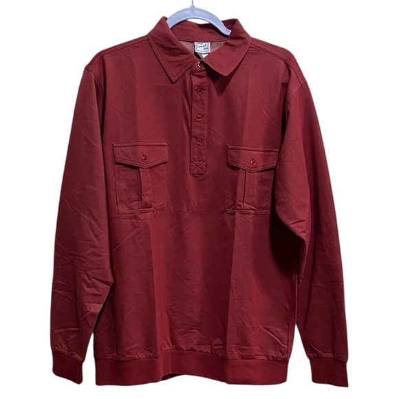 Haband Casual Joe Red Long Sleeve Retro Polo Pullover – Size L - Picture 1 of 10